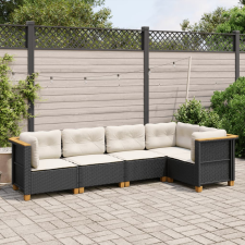 vidaXL 5 részes fekete polyrattan kerti kanapészett párnákkal kerti bútor