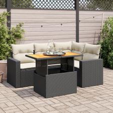 vidaXL 5 részes fekete polyrattan kerti kanapészett párnákkal kerti bútor