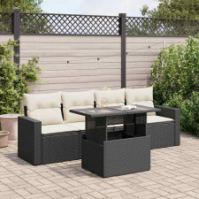 vidaXL 5 részes fekete polyrattan kerti kanapészett párnákkal kerti bútor