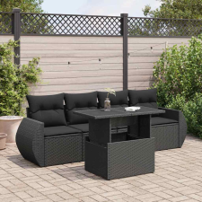 vidaXL 5 részes fekete polyrattan kerti kanapészett párnákkal kerti bútor