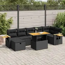 vidaXL 5 részes fekete polyrattan kerti kanapészett párnákkal kerti bútor