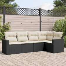 vidaXL 5 részes fekete polyrattan kerti kanapészett párnákkal kerti bútor