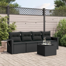 vidaXL 5 részes fekete polyrattan kerti kanapészett párnákkal kerti bútor