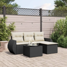 vidaXL 5 részes fekete polyrattan kerti kanapészett párnákkal kerti bútor
