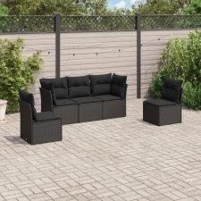 vidaXL 5 részes fekete polyrattan kerti kanapészett párnákkal kerti bútor