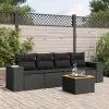 vidaXL 5 részes fekete polyrattan kerti kanapészett párnákkal