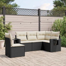 vidaXL 5 részes fekete polyrattan kerti kanapészett párnákkal kerti bútor