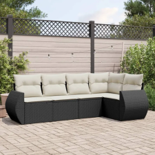 vidaXL 5 részes fekete polyrattan kerti kanapészett párnákkal kerti bútor