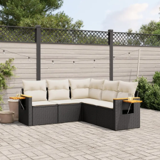 vidaXL 5 részes fekete polyrattan kerti kanapészett párnákkal kerti bútor