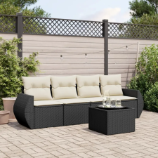 vidaXL 5 részes fekete polyrattan kerti kanapészett párnákkal kerti bútor