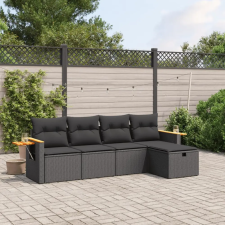 vidaXL 5 részes fekete polyrattan kerti kanapészett párnákkal kerti bútor