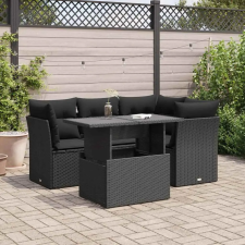 vidaXL 5 részes fekete polyrattan kerti kanapészett párnákkal kerti bútor