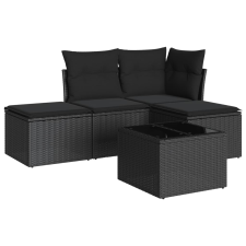 vidaXL 5 részes fekete polyrattan kerti kanapészett párnákkal (3217485) kerti bútor