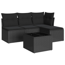 vidaXL 5 részes fekete polyrattan kerti kanapészett párnákkal (3217505) kerti bútor