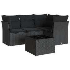 vidaXL 5 részes fekete polyrattan kerti kanapészett párnákkal (3217585) kerti bútor