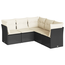 vidaXL 5 részes fekete polyrattan kerti kanapészett párnákkal (3217616) kerti bútor