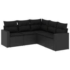 vidaXL 5 részes fekete polyrattan kerti kanapészett párnákkal (3218935) kerti bútor