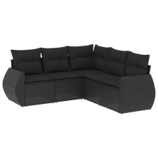 vidaXL 5 részes fekete polyrattan kerti kanapészett párnákkal (3221344) kerti bútor