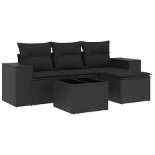 vidaXL 5 részes fekete polyrattan kerti kanapészett párnákkal (3222474) kerti bútor