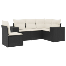 vidaXL 5 részes fekete polyrattan kerti kanapészett párnákkal (3222565) kerti bútor