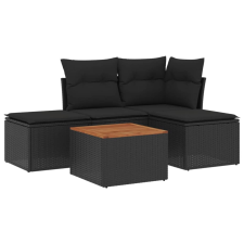 vidaXL 5 részes fekete polyrattan kerti kanapészett párnákkal (3223584) kerti bútor