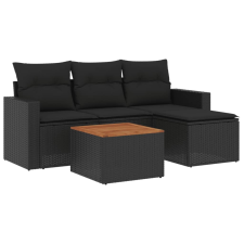 vidaXL 5 részes fekete polyrattan kerti kanapészett párnákkal (3224088) kerti bútor
