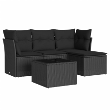 vidaXL 5 részes fekete polyrattan kerti kanapészett párnákkal (3249384) kerti bútor