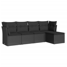 vidaXL 5 részes fekete polyrattan kerti kanapészett párnákkal (3249394) kerti bútor