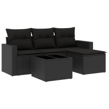 vidaXL 5 részes fekete polyrattan kerti kanapészett párnákkal (3251212) kerti bútor