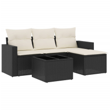 vidaXL 5 részes fekete polyrattan kerti kanapészett párnákkal (3251213) kerti bútor