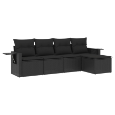 vidaXL 5 részes fekete polyrattan kerti kanapészett párnákkal (3252422) kerti bútor
