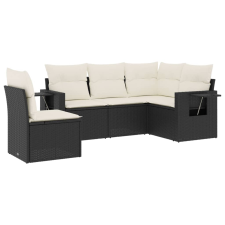 vidaXL 5 részes fekete polyrattan kerti kanapészett párnákkal (3252503) kerti bútor
