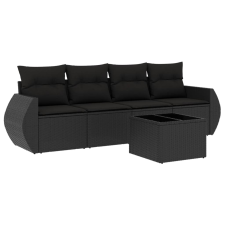 vidaXL 5 részes fekete polyrattan kerti kanapészett párnákkal (3253422) kerti bútor