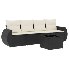 vidaXL 5 részes fekete polyrattan kerti kanapészett párnákkal (3253423) kerti bútor