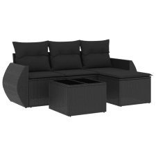 vidaXL 5 részes fekete polyrattan kerti kanapészett párnákkal (3253612) kerti bútor