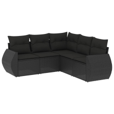 vidaXL 5 részes fekete polyrattan kerti kanapészett párnákkal (3253682) kerti bútor