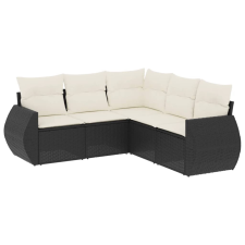 vidaXL 5 részes fekete polyrattan kerti kanapészett párnákkal (3253683) kerti bútor