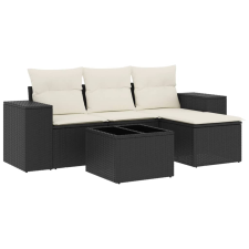 vidaXL 5 részes fekete polyrattan kerti kanapészett párnákkal (3254813) kerti bútor