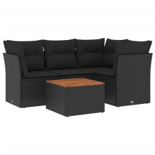 vidaXL 5 részes fekete polyrattan kerti kanapészett párnákkal (3255950) kerti bútor
