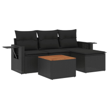 vidaXL 5 részes fekete polyrattan kerti kanapészett párnákkal (3256860) kerti bútor