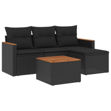 vidaXL 5 részes fekete polyrattan kerti kanapészett párnákkal (3258310) kerti bútor