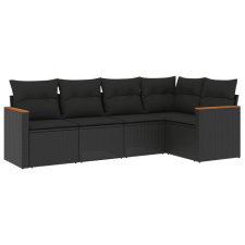 vidaXL 5 részes fekete polyrattan kerti kanapészett párnákkal (3258345) kerti bútor