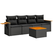 vidaXL 5 részes fekete polyrattan kerti kanapészett párnákkal (3259017) kerti bútor