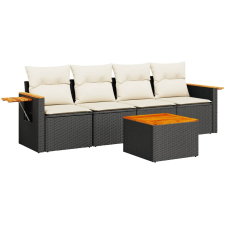 vidaXL 5 részes fekete polyrattan kerti kanapészett párnákkal (3259018) kerti bútor