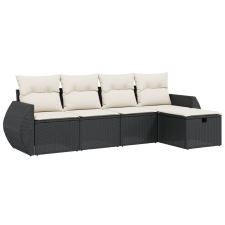 vidaXL 5 részes fekete polyrattan kerti kanapészett párnákkal (3264082) kerti bútor