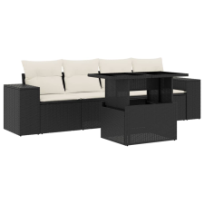 vidaXL 5 részes fekete polyrattan kerti kanapészett párnákkal (3268986) kerti bútor