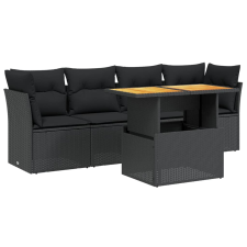 vidaXL 5 részes fekete polyrattan kerti kanapészett párnákkal (3270663) kerti bútor