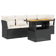vidaXL 5 részes fekete polyrattan kerti kanapészett párnákkal (3270664) kerti bútor