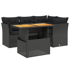 vidaXL 5 részes fekete polyrattan kerti kanapészett párnákkal (3270810) kerti bútor