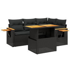 vidaXL 5 részes fekete polyrattan kerti kanapészett párnákkal (3273498) kerti bútor